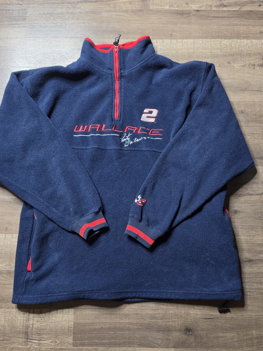 Vtg Rusty Wallace CHASE 1/4 Zip Pullover Fleece Blue Nascar Racing #2 LARGE